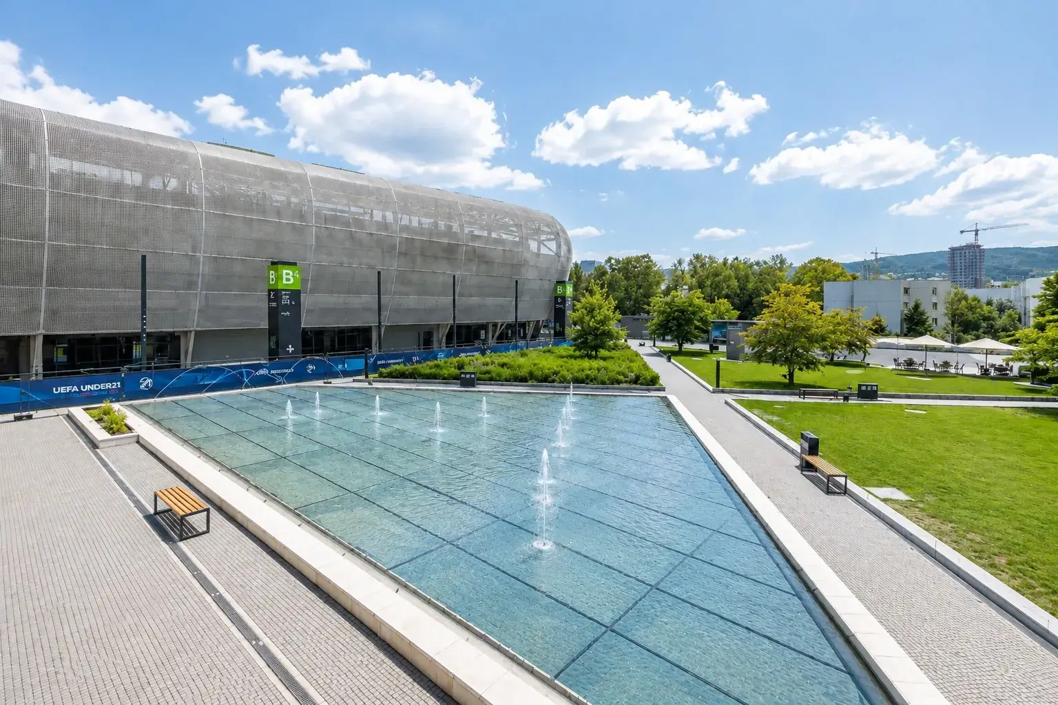 National Football Stadium in Bratislava with the fountain in front of it