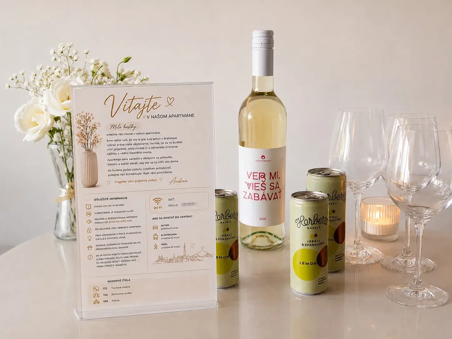 Welcome wine and drinks with a welcome card